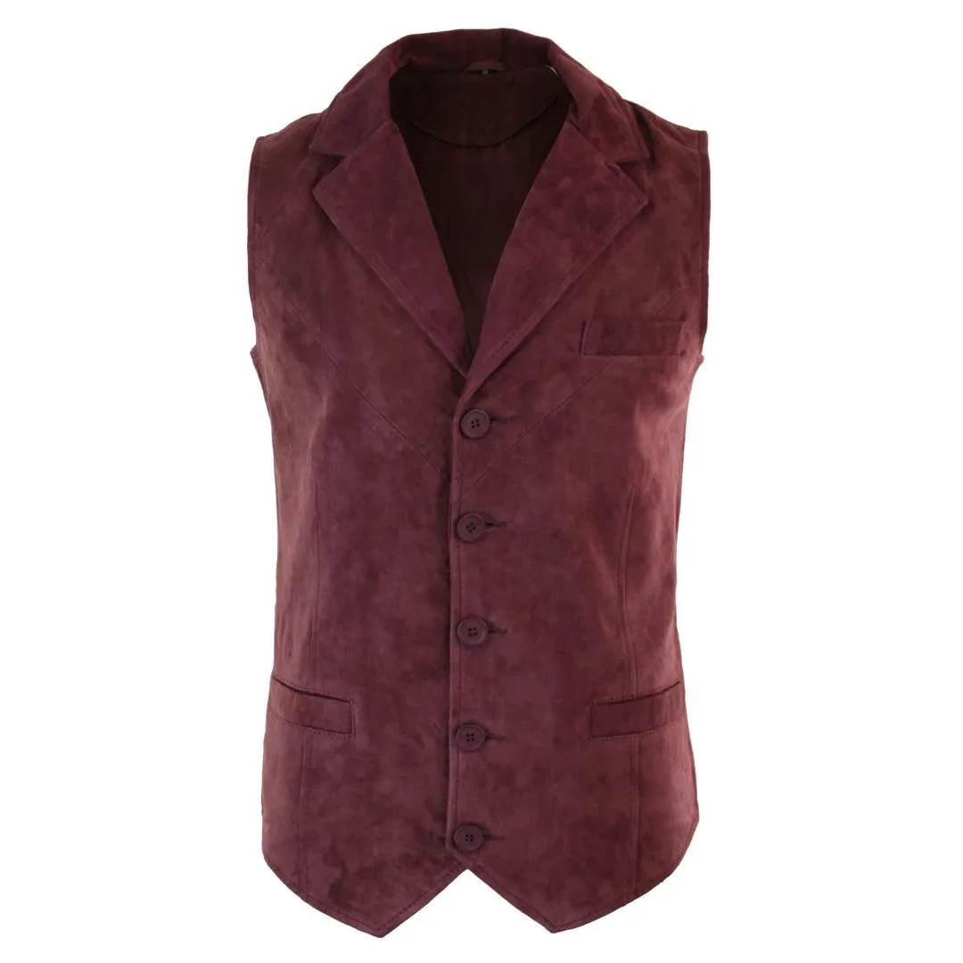 Mens Real Suede Leather Tan Brown Black Smart Casual Gilet Waistcoat Vintage Retro