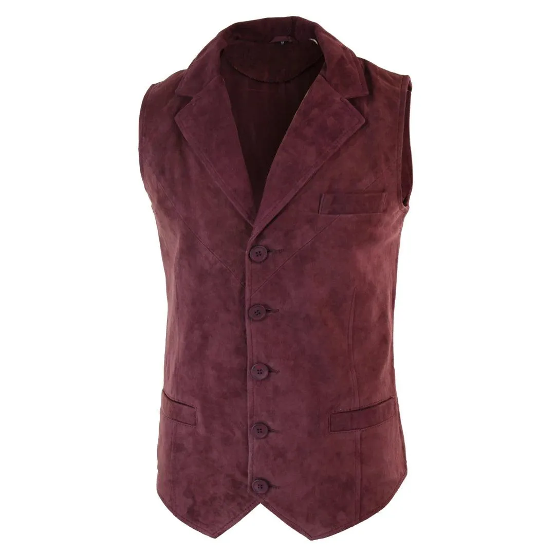 Mens Real Suede Leather Tan Brown Black Smart Casual Gilet Waistcoat Vintage Retro