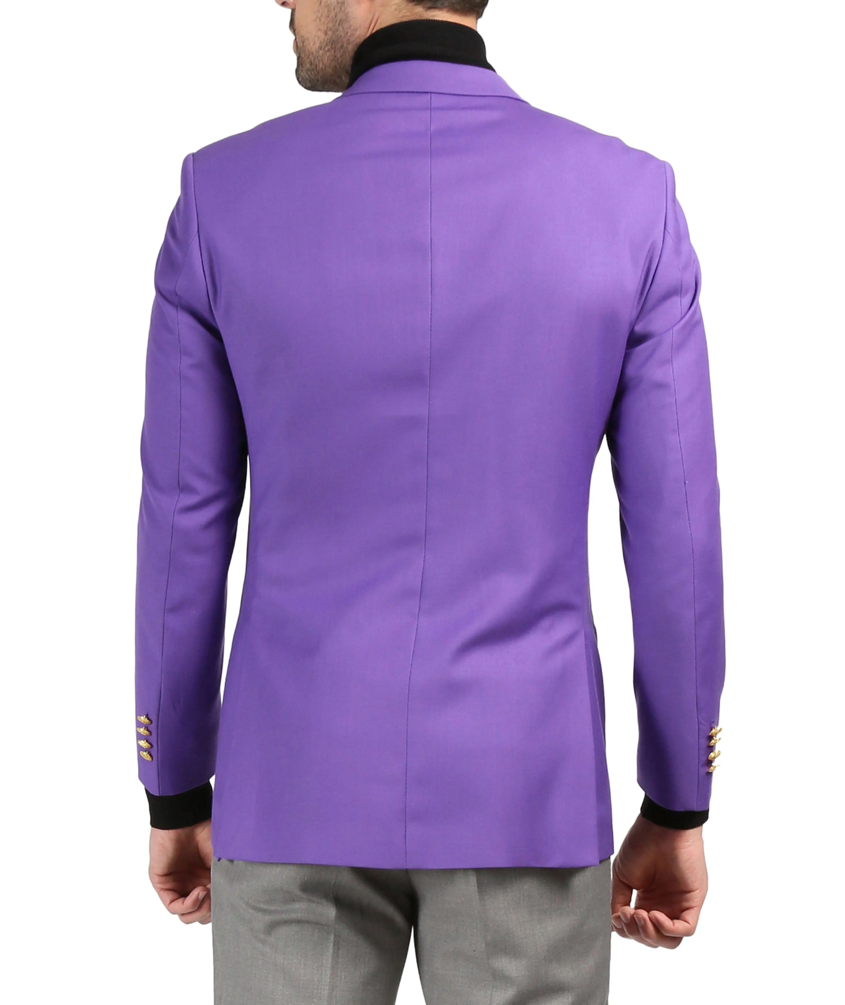 Men's Warwick Gold Button Slim Fit Purple Blazer