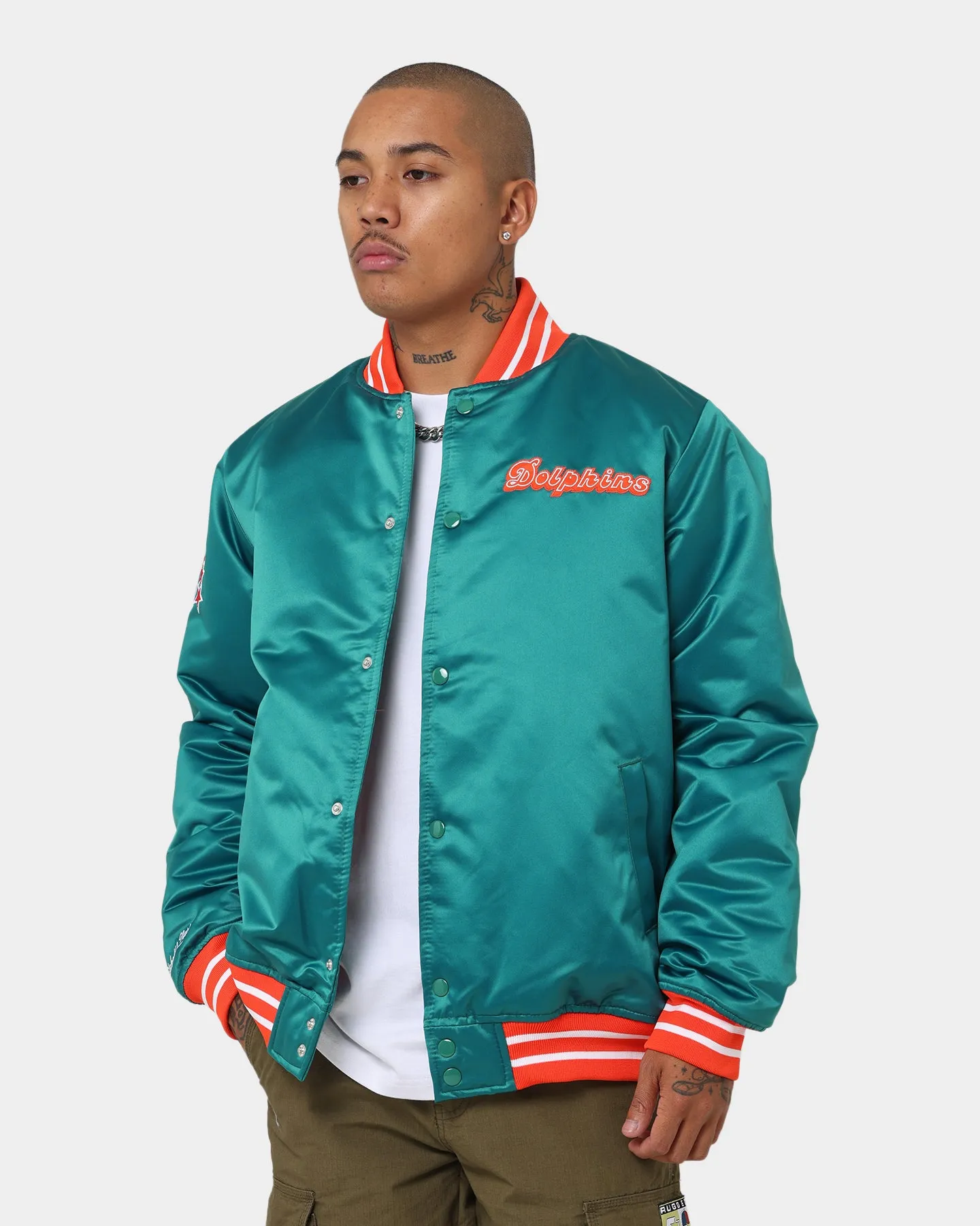 Mitchell & Ness Miami Dolphins Heavyweight Satin Jacket Light Blue