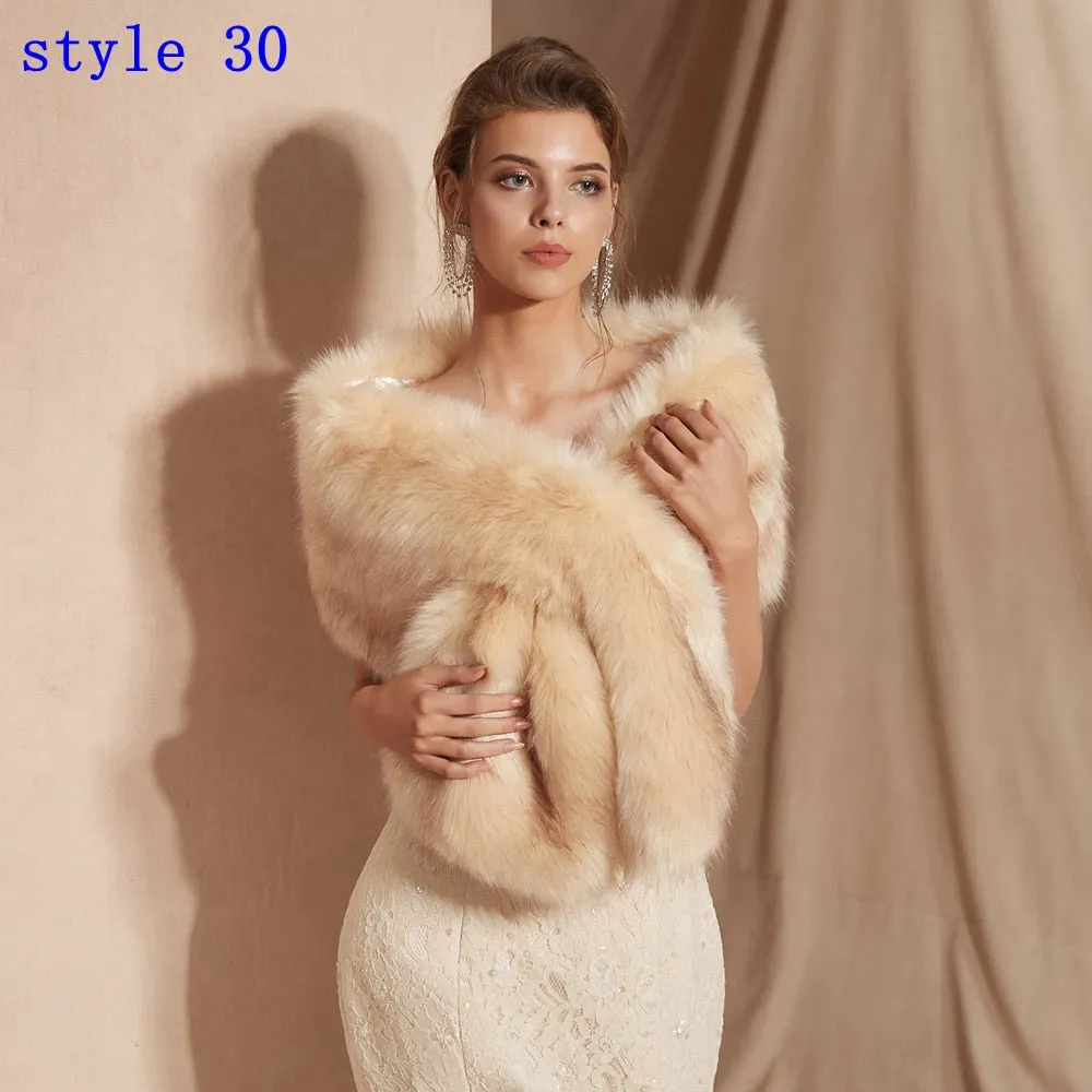 Multiple Colors Faux Fur Wrap Stole Jacket Formal Party Shrug