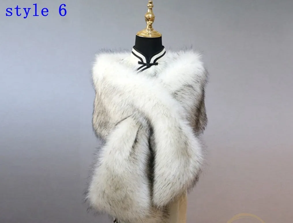 Multiple Colors Faux Fur Wrap Stole Jacket Formal Party Shrug