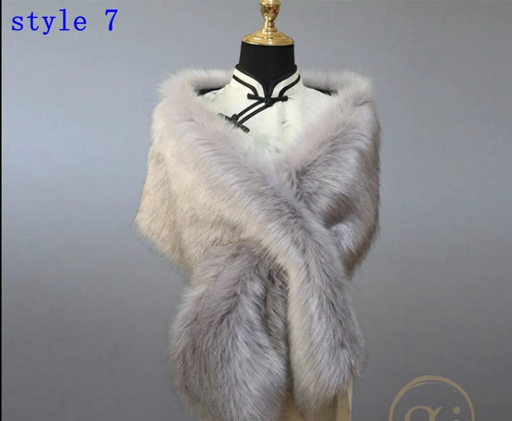 Multiple Colors Faux Fur Wrap Stole Jacket Formal Party Shrug