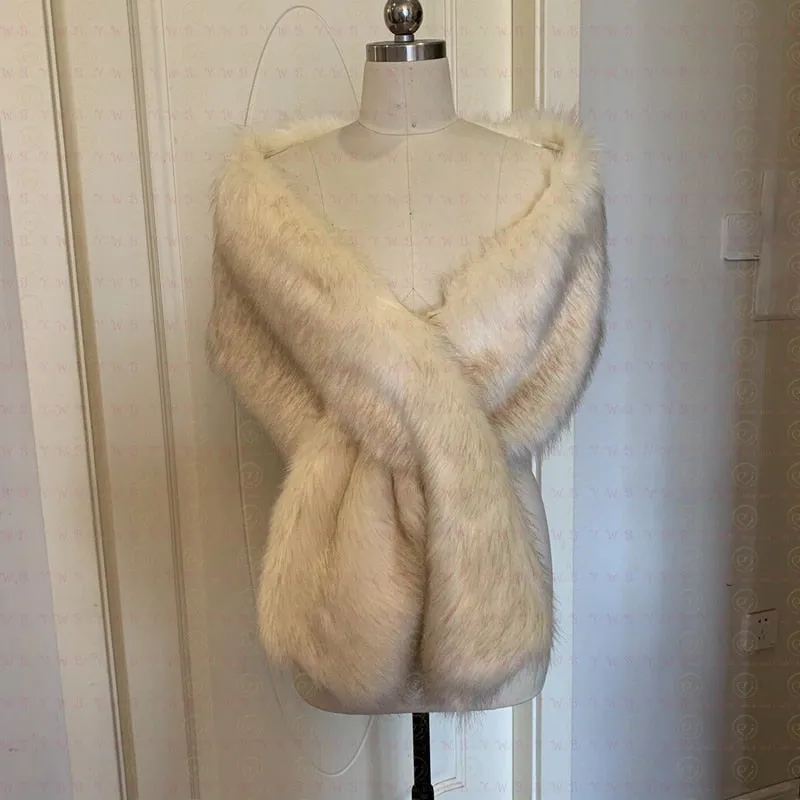 Multiple Colors Faux Fur Wrap Stole Jacket Formal Party Shrug