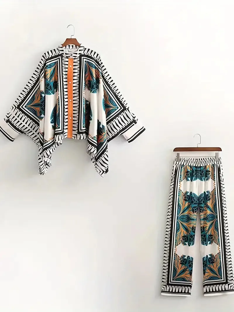 Native American Print 2 Piece Tunic Top & Pant Set