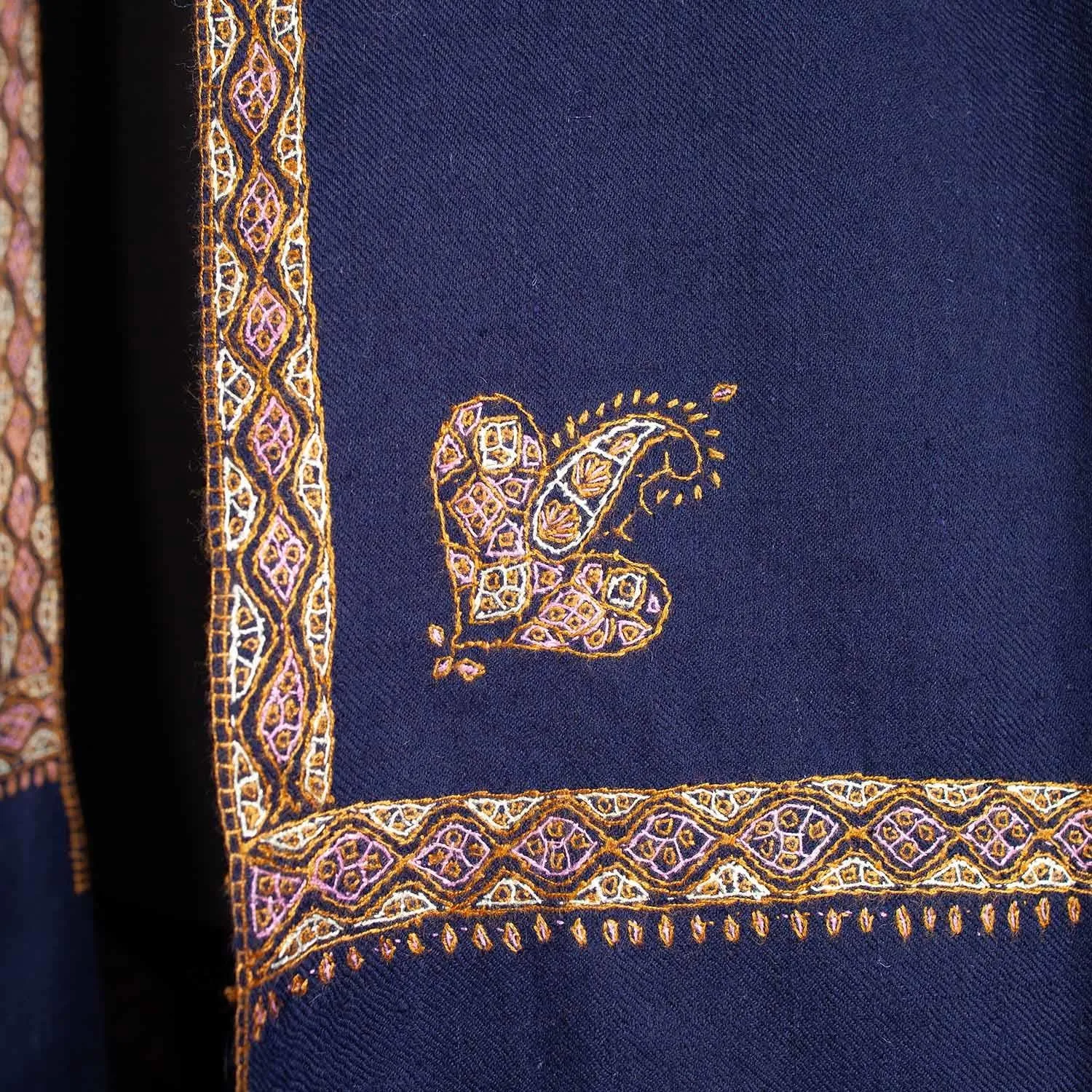 Navy Hand Embroidered Eco-Toosh Hashidar Shawl