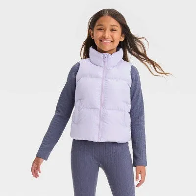 New - All in Motion Kids Full Zipper Reversible Quilted Puffer Vest Stand Up Collar