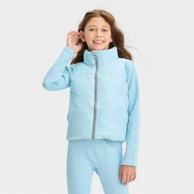 New - All in Motion Kids Full Zipper Reversible Quilted Puffer Vest Stand Up Collar