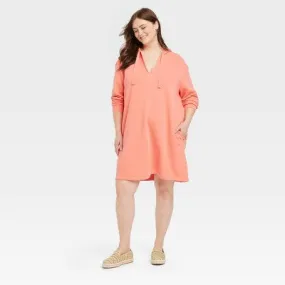 Open Box - Women's Long Sleeve Mini Fleece Tunic Dress - Universal Thread Coral Orange XXL