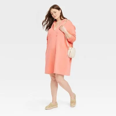 Open Box - Women's Long Sleeve Mini Fleece Tunic Dress - Universal Thread Coral Orange XXL