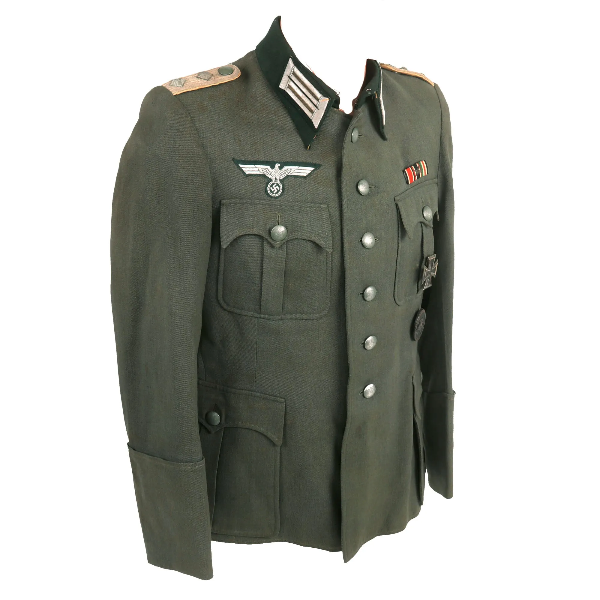 Original German WWII Named Heer Infantry Hauptmann's M36 Field Uniform Tunic & Trousers with EKI, Wound Badge & Ribbon Bar - dated 1941