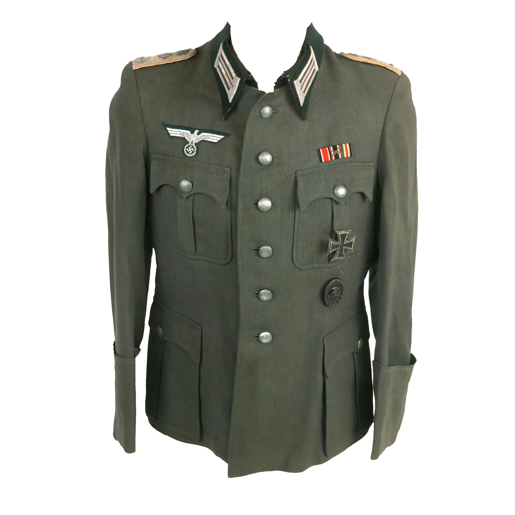 Original German WWII Named Heer Infantry Hauptmann's M36 Field Uniform Tunic & Trousers with EKI, Wound Badge & Ribbon Bar - dated 1941