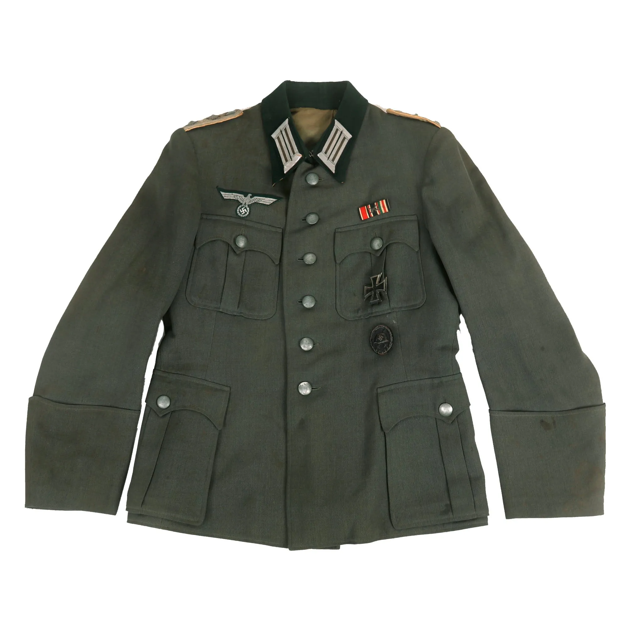 Original German WWII Named Heer Infantry Hauptmann's M36 Field Uniform Tunic & Trousers with EKI, Wound Badge & Ribbon Bar - dated 1941