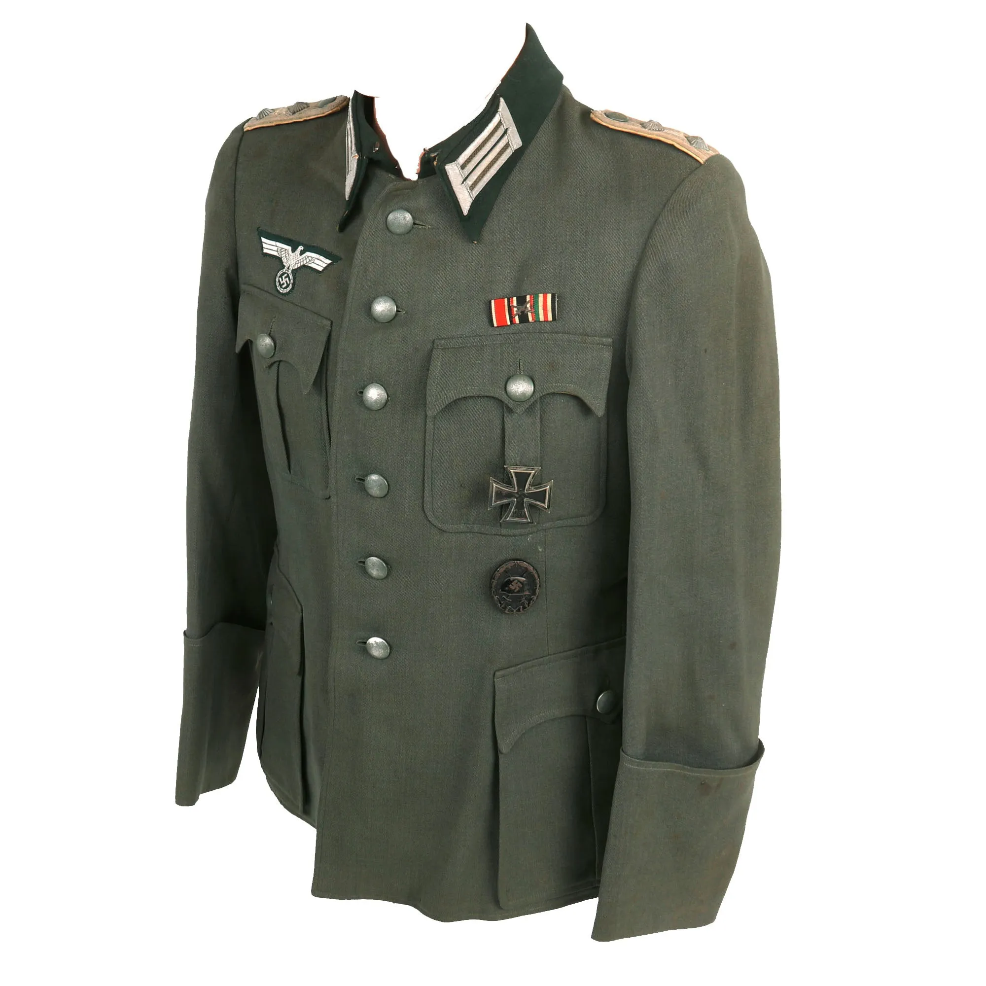 Original German WWII Named Heer Infantry Hauptmann's M36 Field Uniform Tunic & Trousers with EKI, Wound Badge & Ribbon Bar - dated 1941