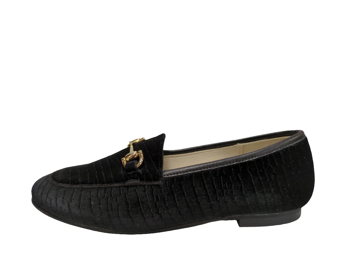 Orkideas  Black Velvet Croc Slip On With Chain F2776