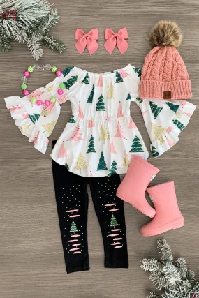 Pink & Green Christmas Tree Legging Set