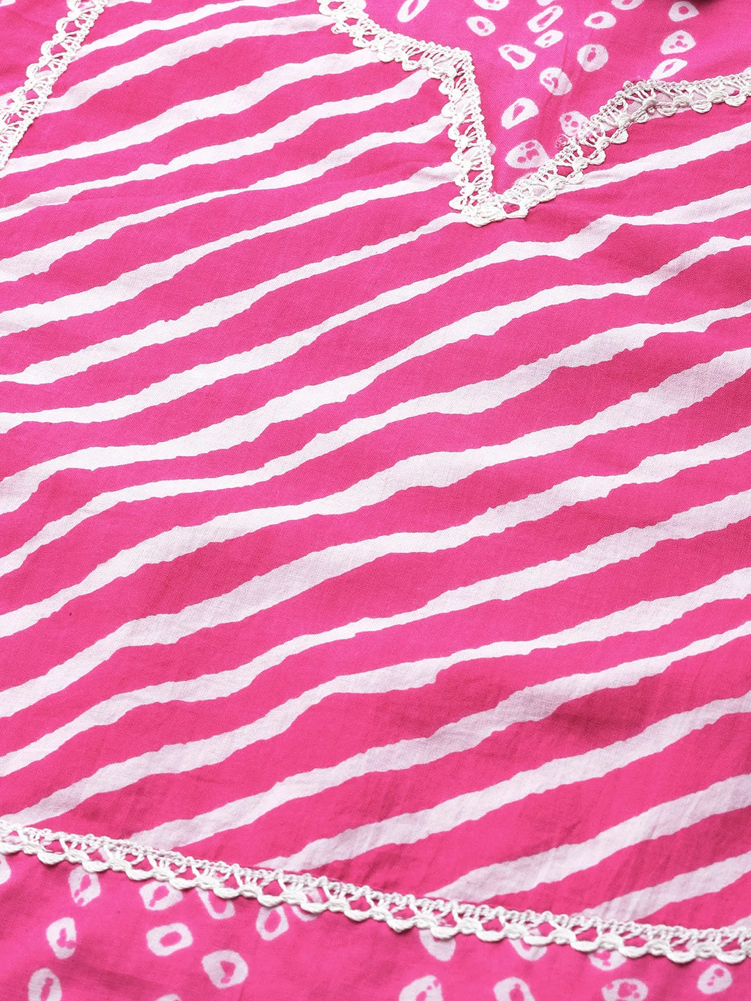 Pink & White Cotton Bandhani Print Tunic