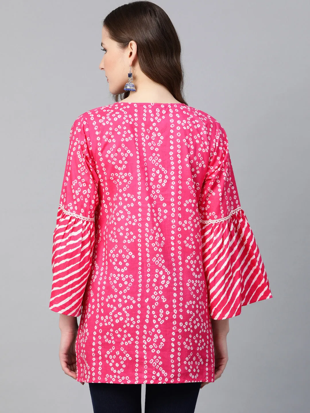 Pink & White Cotton Bandhani Print Tunic