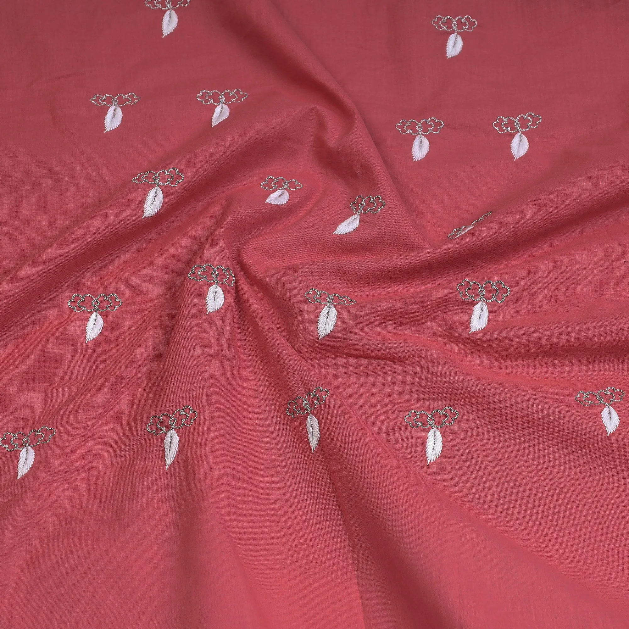 Pink - Hand Embroidery Plain Cotton Kurta Material