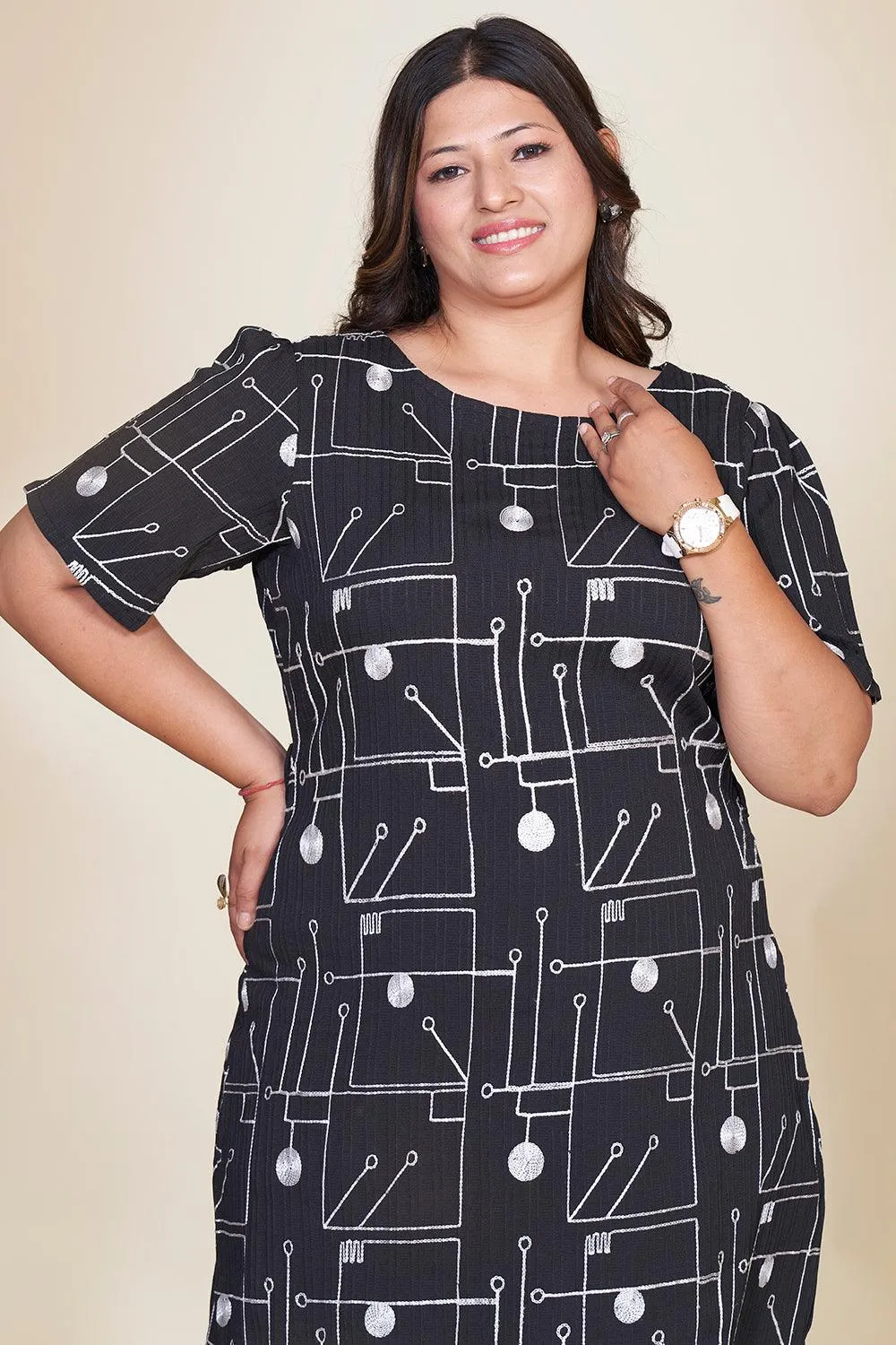 Plus Size Embroidered Black Dress