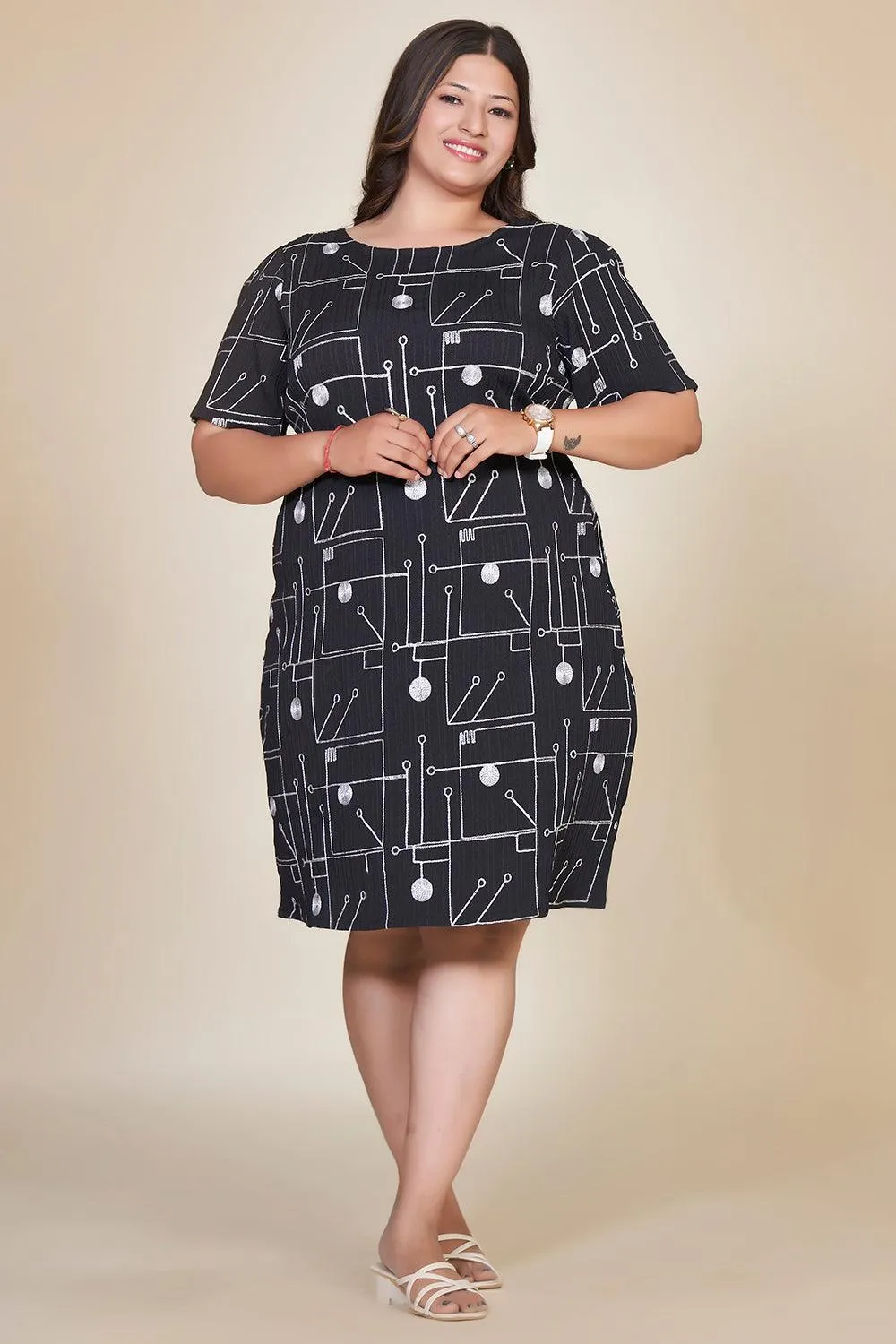 Plus Size Embroidered Black Dress