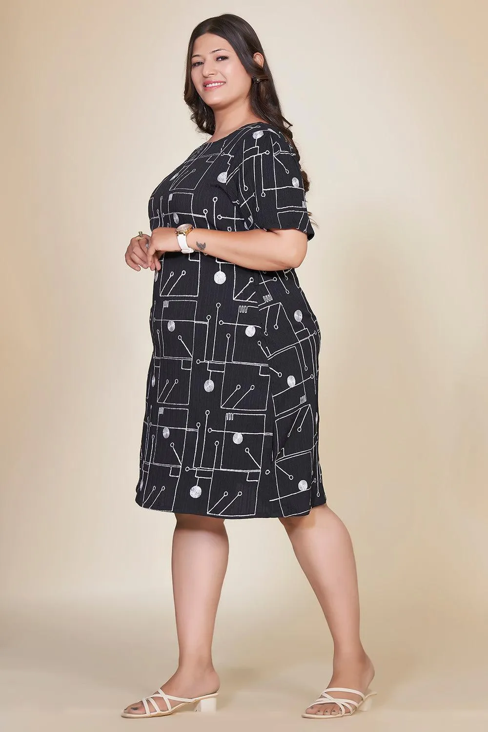 Plus Size Embroidered Black Dress