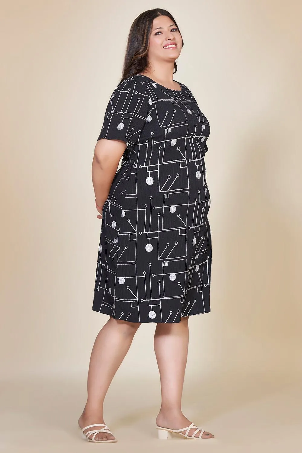 Plus Size Embroidered Black Dress