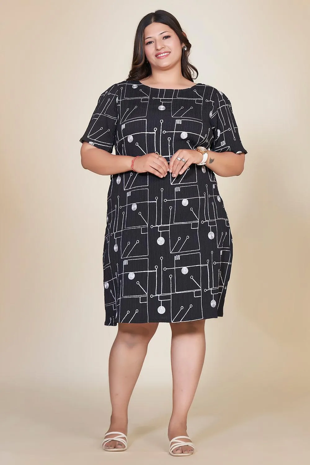 Plus Size Embroidered Black Dress