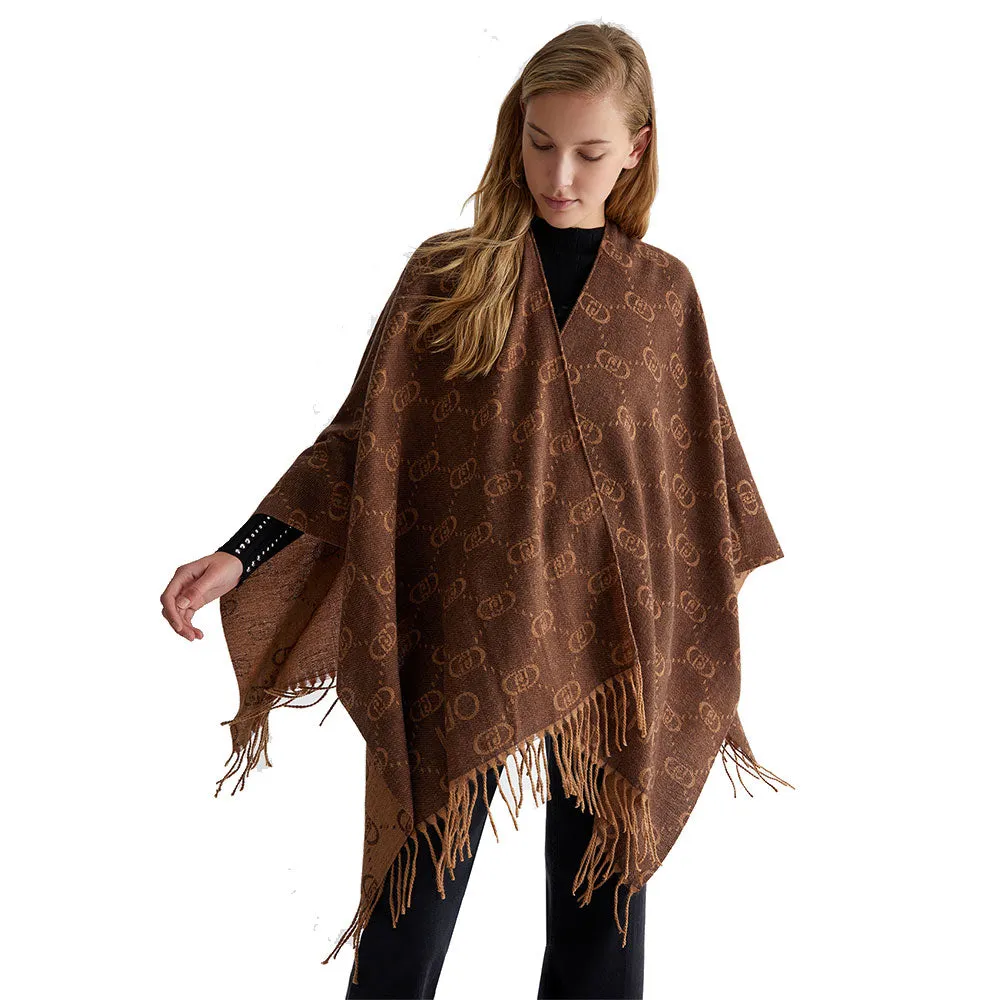 Poncho Donna LIU JO con Logo Monogram Jacquard color Testa di Moro