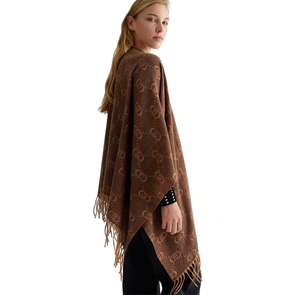 Poncho Donna LIU JO con Logo Monogram Jacquard color Testa di Moro