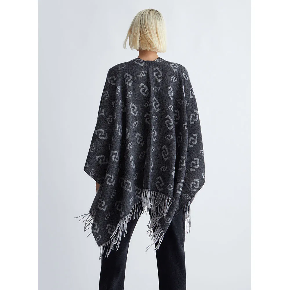 Poncho Donna LIU JO in Tessuto Garzato con Logo Jacquard All Over Nero