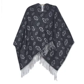 Poncho Donna LIU JO in Tessuto Garzato con Logo Jacquard All Over Nero