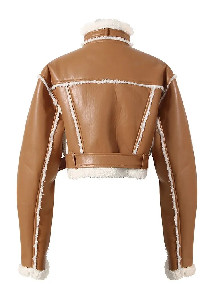 Pre Order:  Faux Leather Cropped Jacket