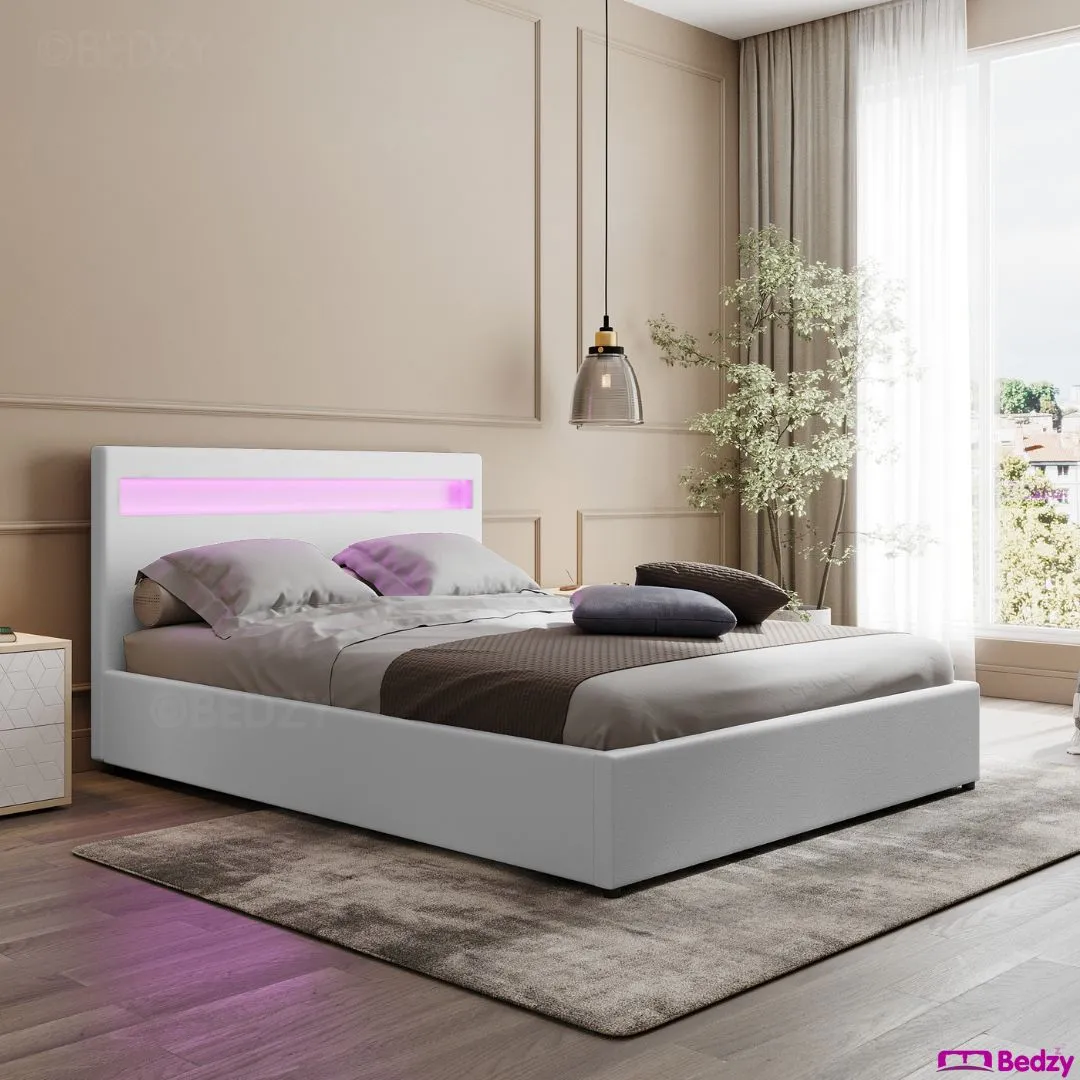 Queen Package | Wanda LED Storage Bed White & Bonita Euro Top Mattress (Medium Firm)