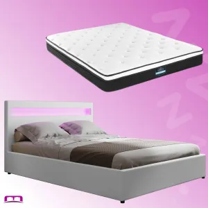 Queen Package | Wanda LED Storage Bed White & Bonita Euro Top Mattress (Medium Firm)