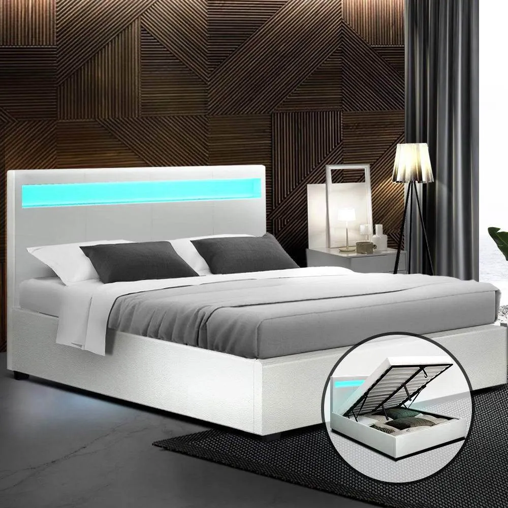 Queen Package | Wanda LED Storage Bed White & Bonita Euro Top Mattress (Medium Firm)