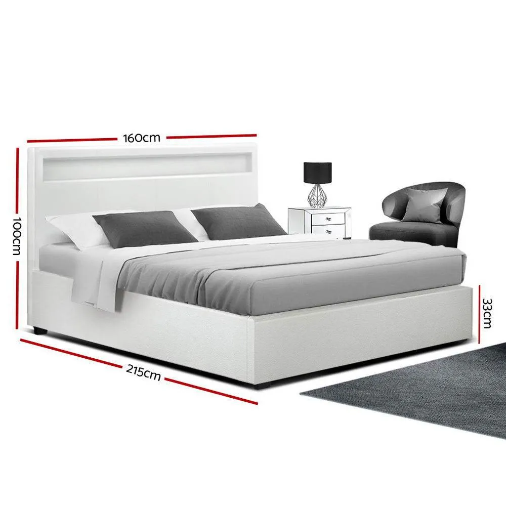 Queen Package | Wanda LED Storage Bed White & Bonita Euro Top Mattress (Medium Firm)