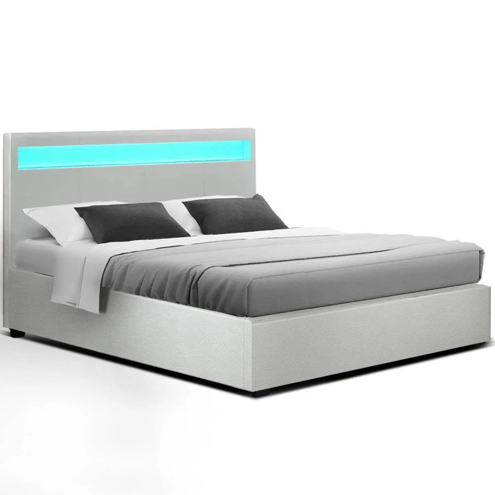 Queen Package | Wanda LED Storage Bed White & Bonita Euro Top Mattress (Medium Firm)