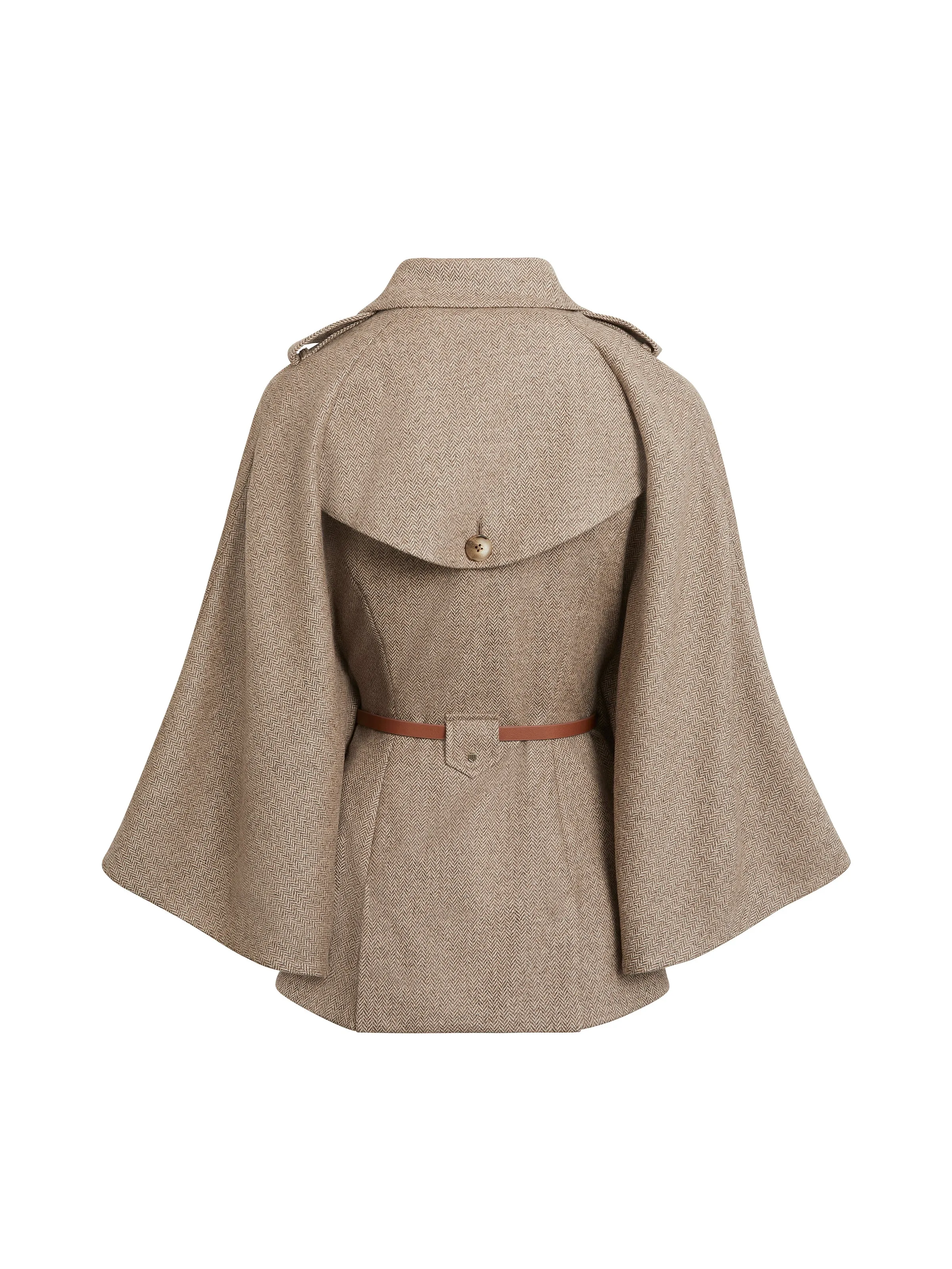 Sienna Wool Cape - Taupe Herringbone