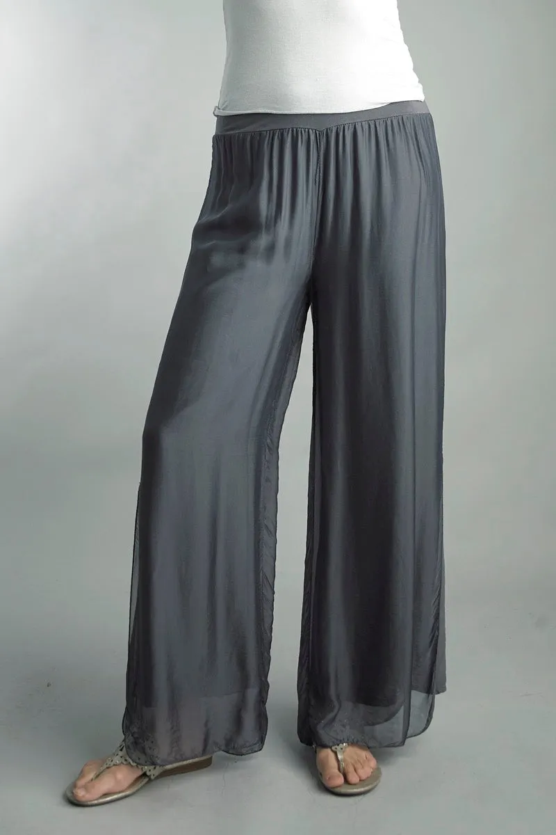 Silk Palazzo Pant - Dark Grey