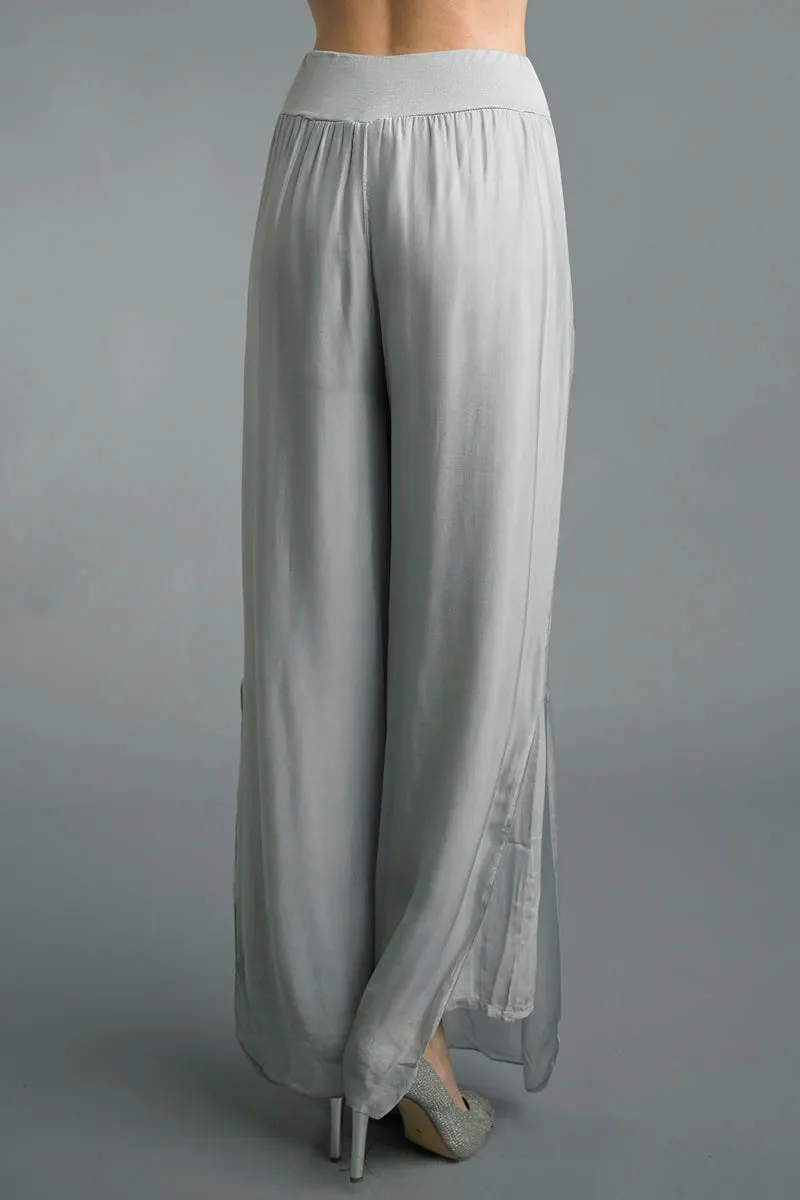 Silk Palazzo Pant - Silver