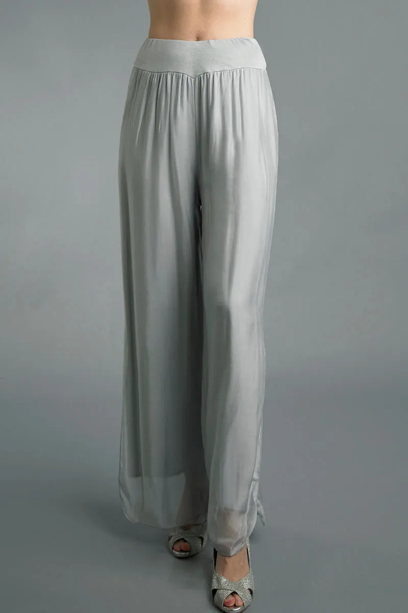 Silk Palazzo Pant - Silver