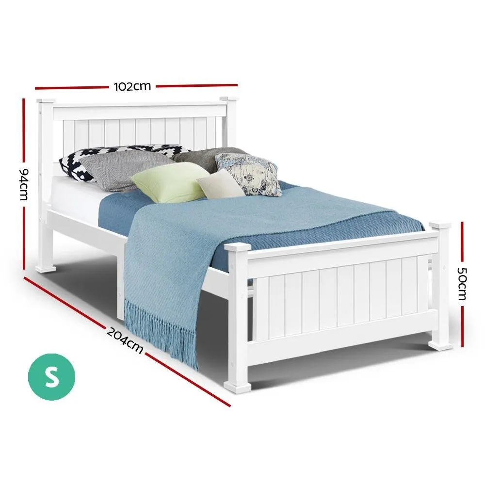 Single Package | Cottesloe Wooden Bed White & Bonita Pillow Top Mattress (Medium Firm)