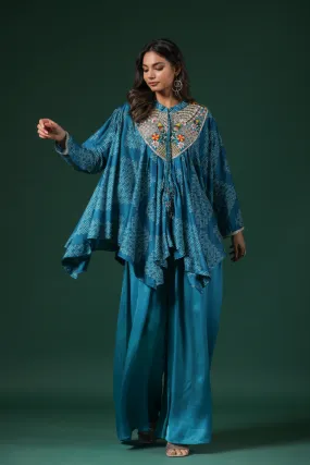 Sky Blue Embroidered Premium Silk Tunic & Palazzo Set