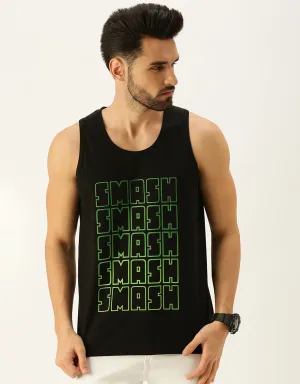 Smash Black Regular Fit Front Typography Printed Vest