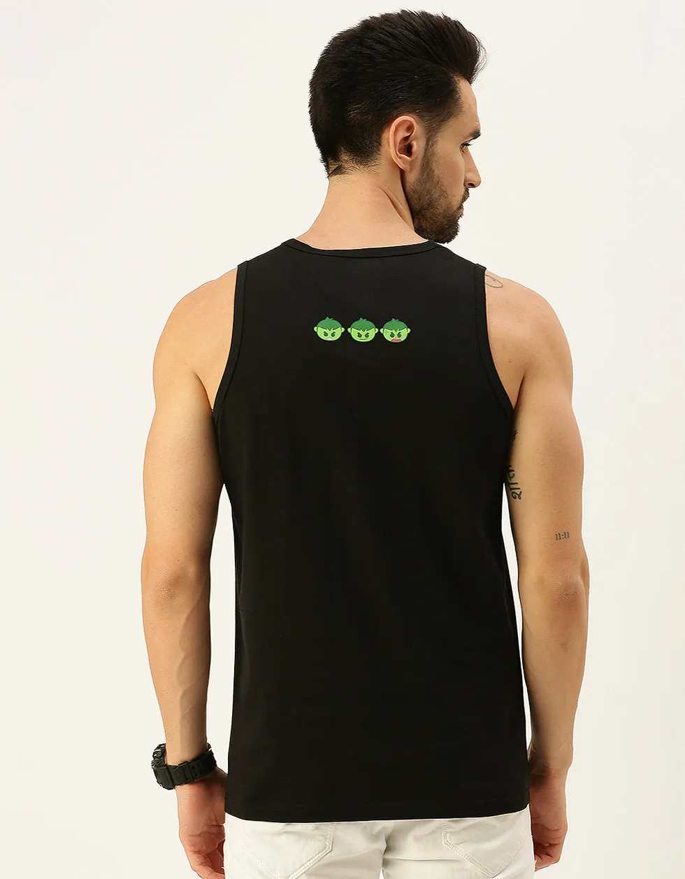 Smash Black Regular Fit Front Typography Printed Vest