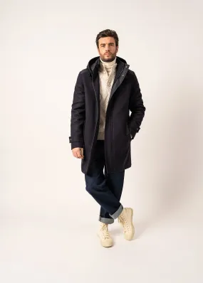 St Sydney Long Wool Coat - with removable hood (NAVY)