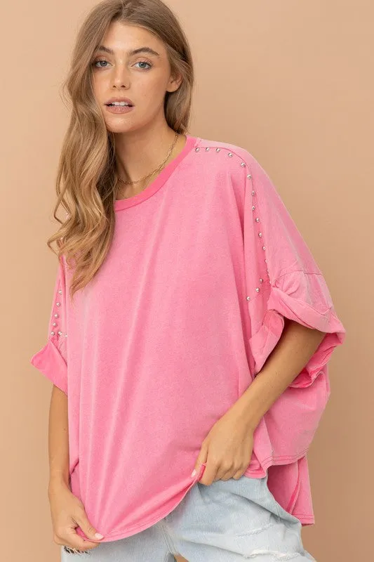 Studded Oversized High Low T Shirt