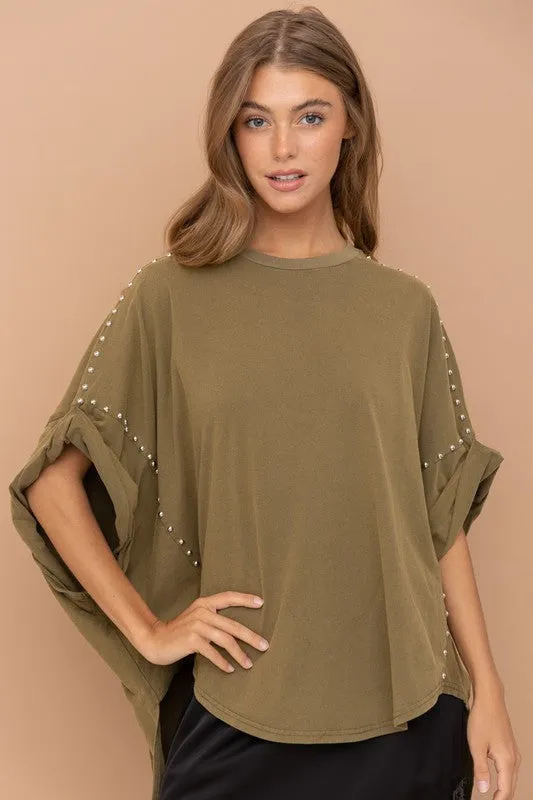 Studded Oversized High Low T Shirt