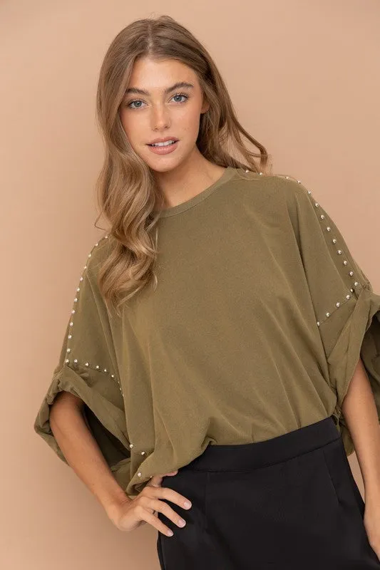 Studded Oversized High Low T Shirt